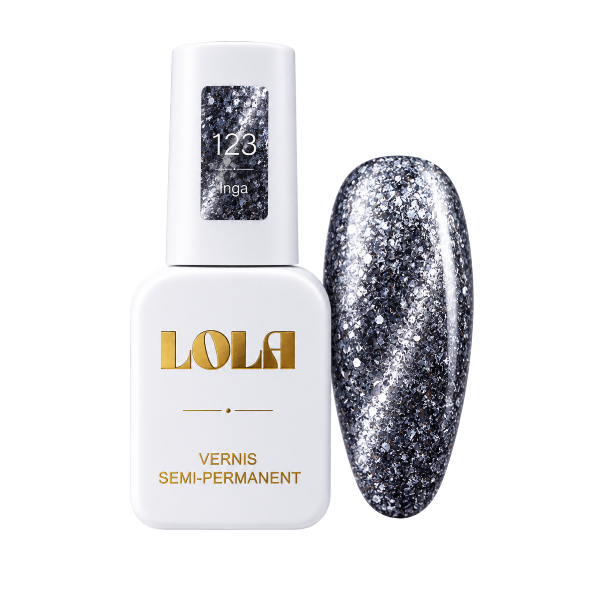 Vernis semi-permanent pailleté LOLA – 123 Inga