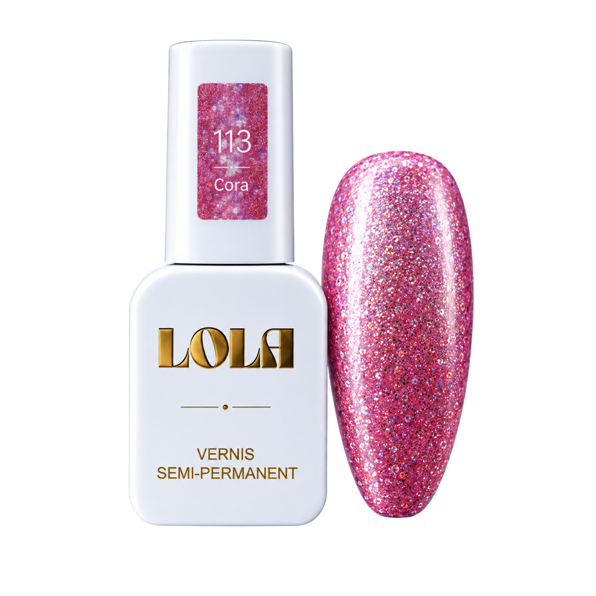 Vernis semi-permanent pailleté LOLA – 113 Cora