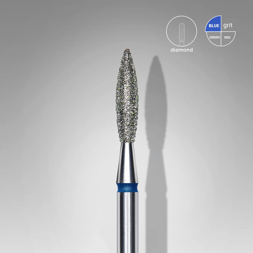 Fraise diamantée « Flamme » bleue, diamètre 2,3 mm, partie active 10 mm