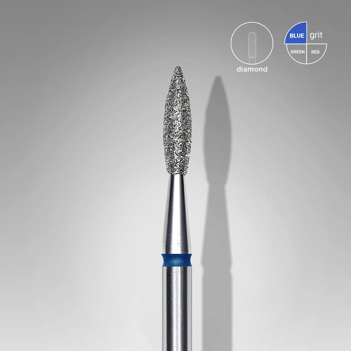 Fraise diamantée « Flamme pointue » bleue, diamètre 2,1 mm, partie active 8 mm