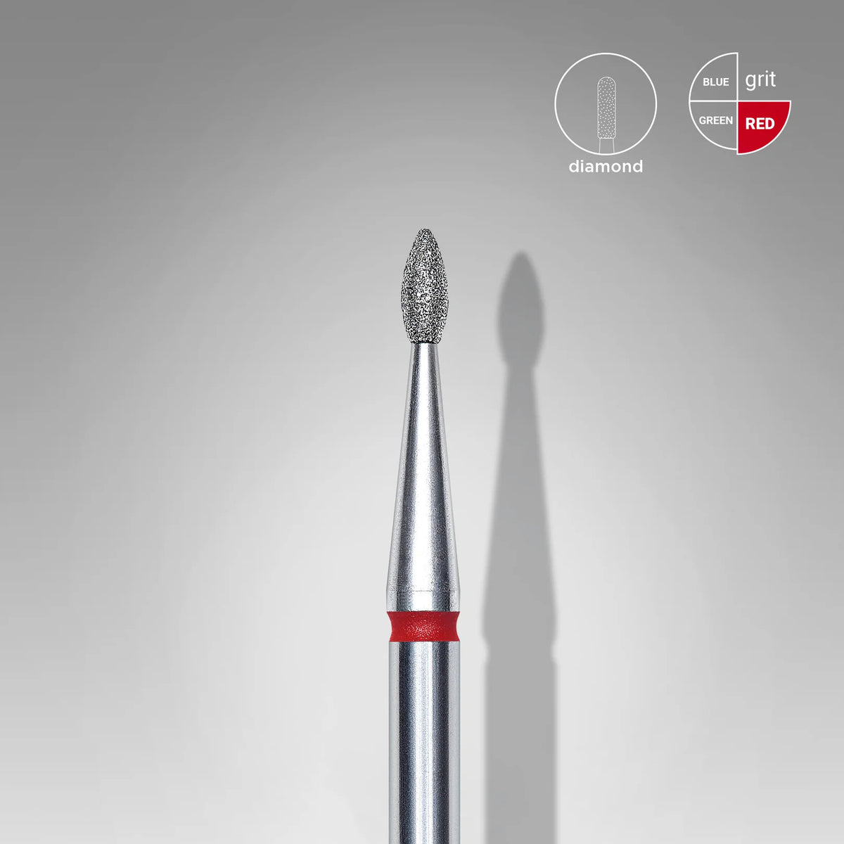 Fraise diamantée « Goutte » rouge, diamètre 1,6 mm, partie active 4 mm